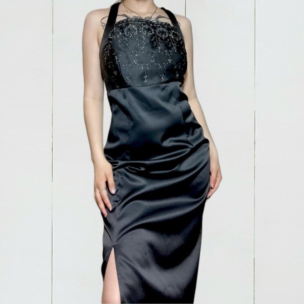 Vintage 90s Satin Black Formal Gown!